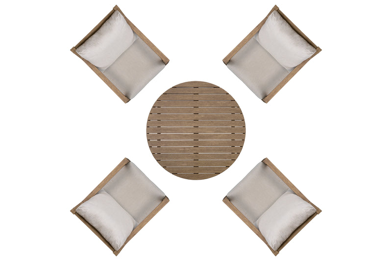 5 Piece Acacia Wood Outdoor Seating Set - Light Brown