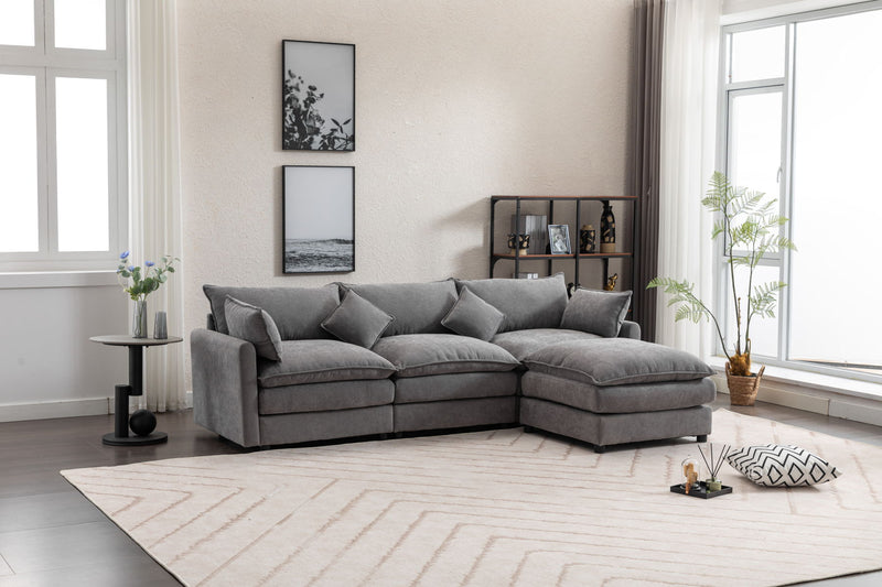 Modular Sectional Sofa, 3-Seater Sofa With Ottoman, Modern L-Shaped Sofa For Living Room Bedroom Apartment