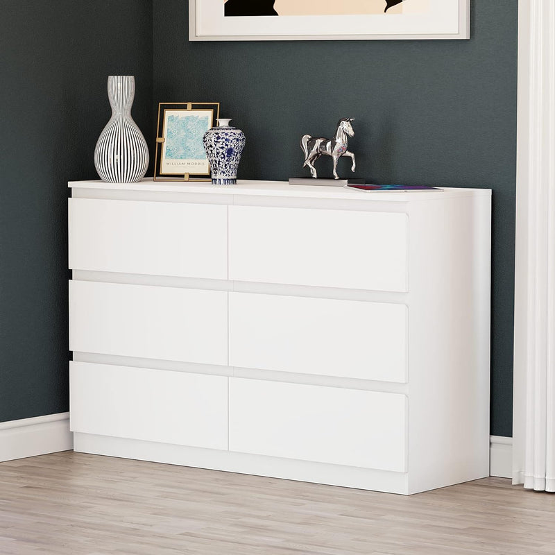 6 Drawer Double Dresser For Bedroom Living Room Hallway - White