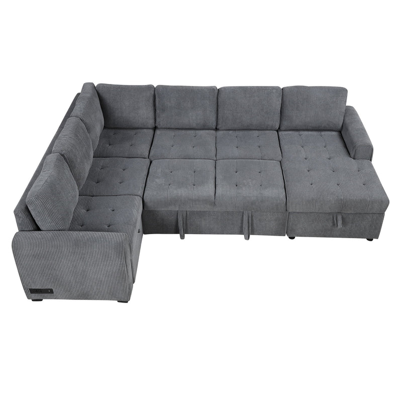 U-Shaped Sofa Sectional Sofa Pull-Out Sofa Bed With A Storage Chaise Lounge, Charging Devices For Living Room - Gray