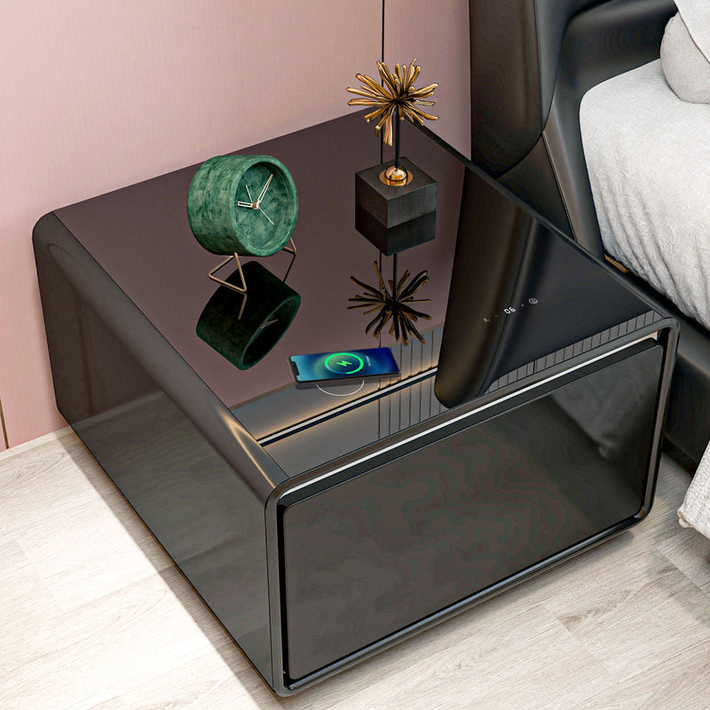 Modern Smart Side Table With Built-In Fridge, Wireless Charging, Temperature Control, Power Socket, USB Ports, Outlet Protection, Induction Light