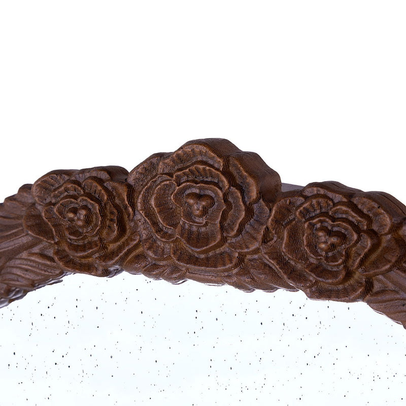 Hand Carved Rose Antique Mirror Frame, Wood Arch Mirror Wall Decor For Living Room, Bathroom, Entryway