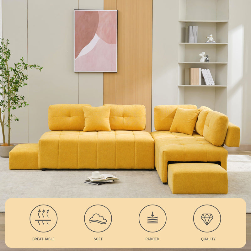 L-Shaped Sofa Sectional Sofa Couch With 2 Stools And 2 Lumbar Pillows For Living Room