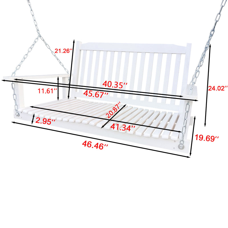 Front Porch Swing With Armrests, Bench Swing With Hanging Chains, For Outdoor Patio, Garden Yard - White