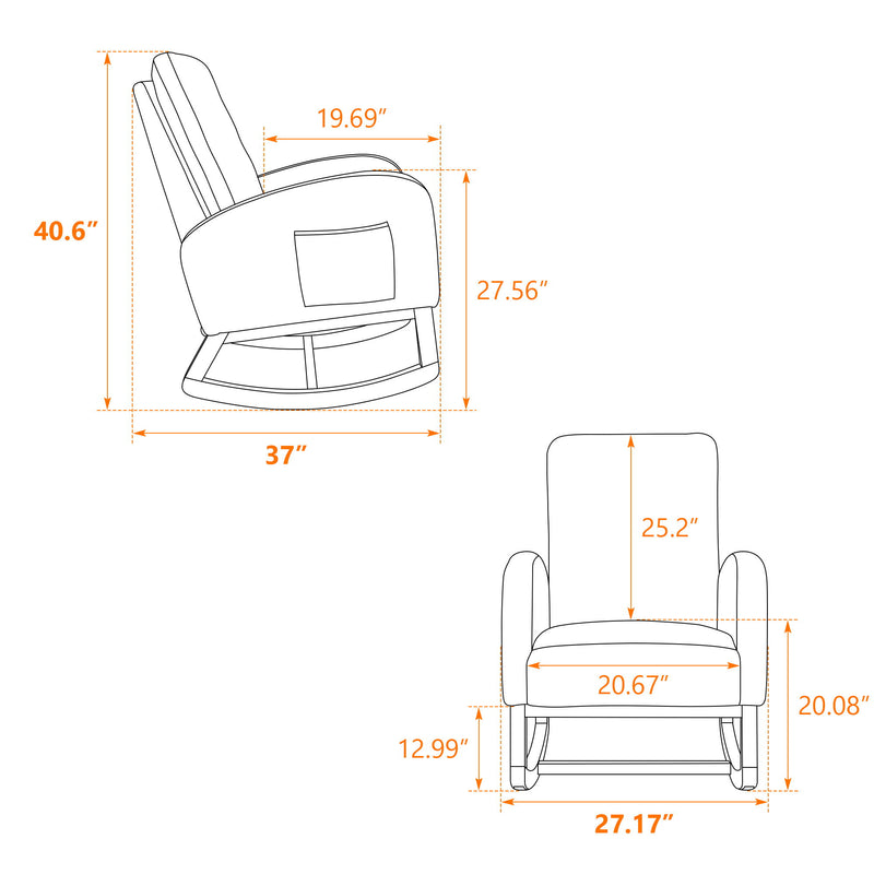 Rocking Chair For Nursery, Sherpa Glider Chair With High Back And Side Pocket, Rocking Accent Armchair With Rubber Wood Legs For Living Room / Bedroom