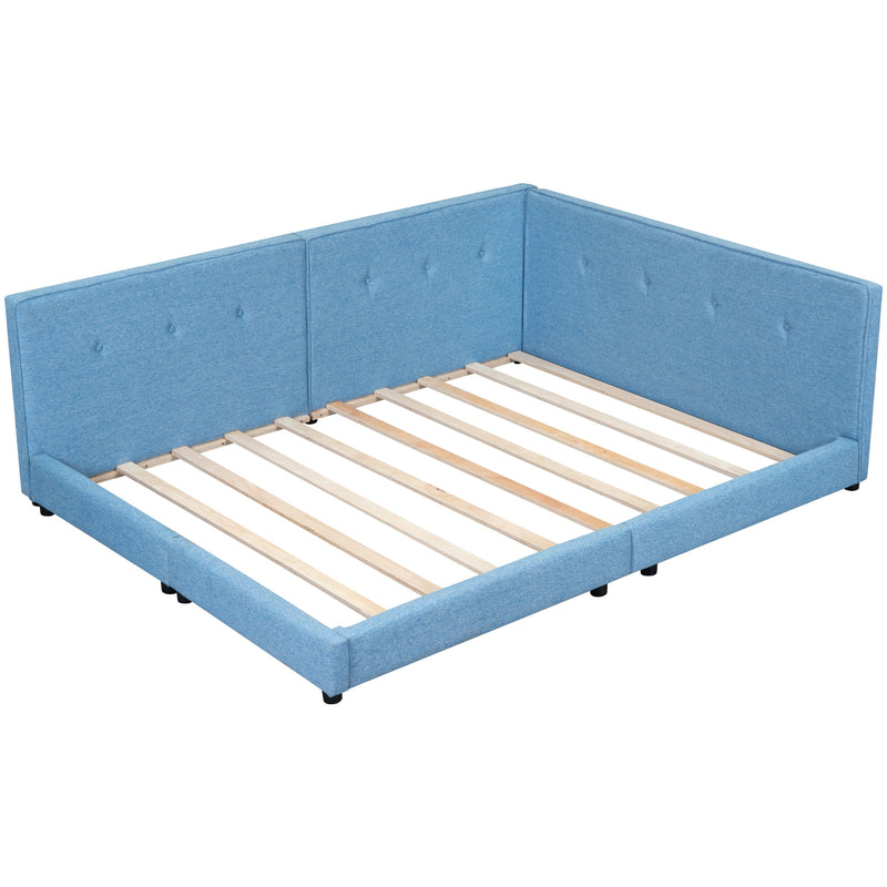 Upholstered Full Size Tufted Platform Bed, Blue