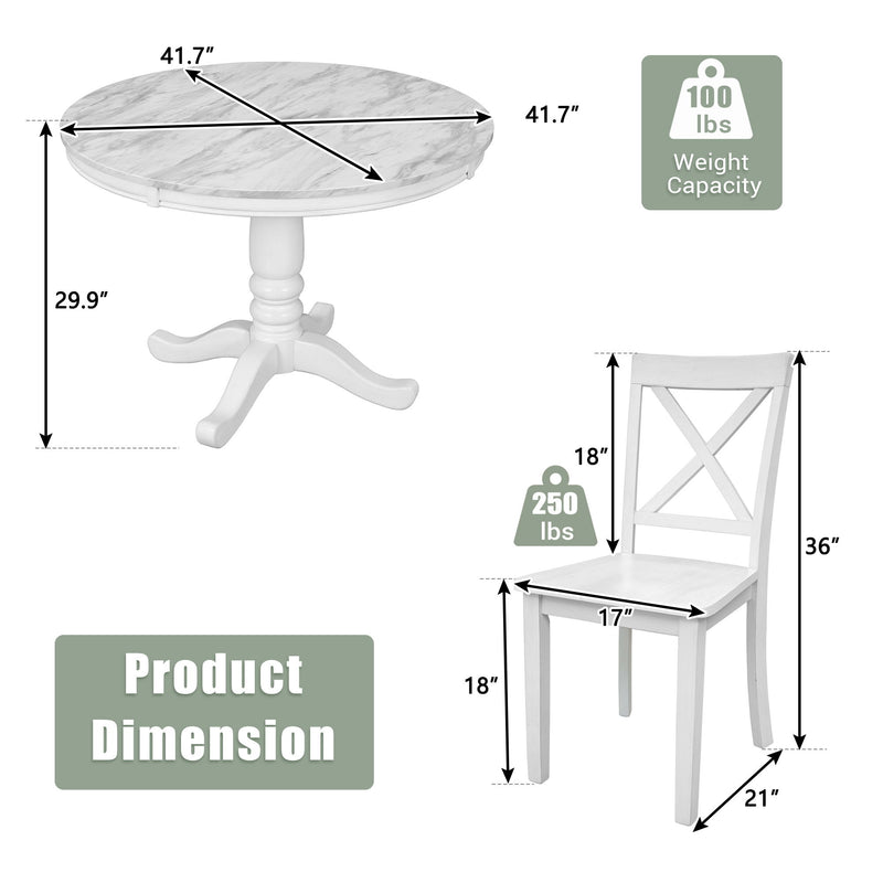 5 Pieces Dining Table And Chairs Set For 4 Persons, Kitchen Room Solid Wood Table With 4 Chairs