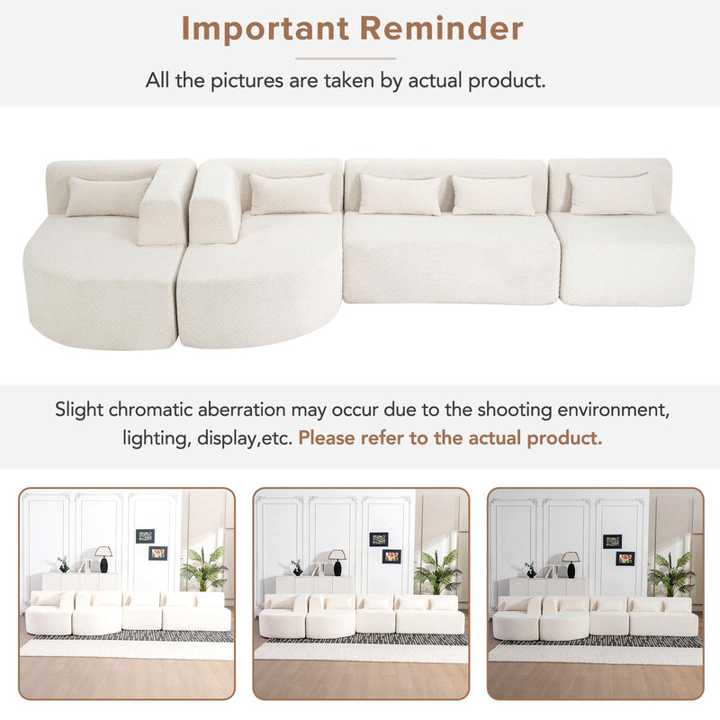 Upholstered Sofa Free Combined Sofa Couch With Two Chaise Lounge And Five Back Pillows For Living Room - Beige