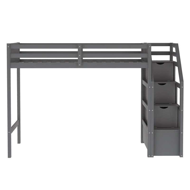 Twin over Full Loft Bed with Staircase,Gray(OLD SKU:SM000107AAE)