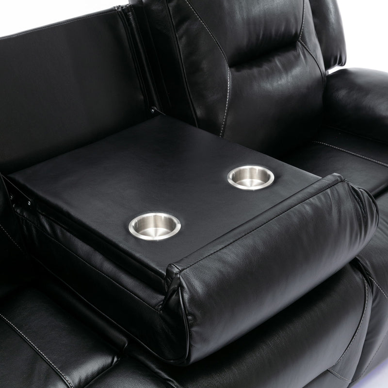 3 Seater Home Theater Recliner Manual Recliner Chair With A Led Light Strip Two Built-In Cup Holders For Living Room