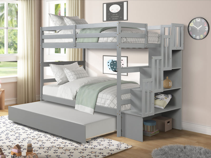 Bunk Beds Twin Over Twin Stairway Storage Function - Gray