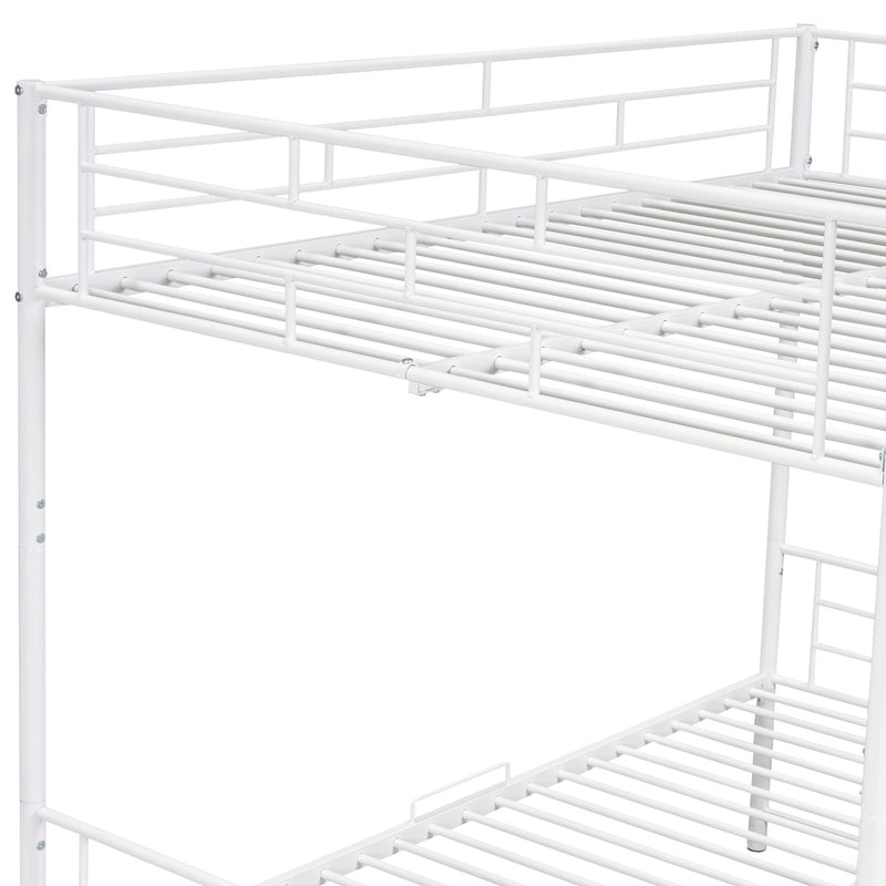 Full Over Full Metal Bunk Bed With Shelf And Guardrails - White