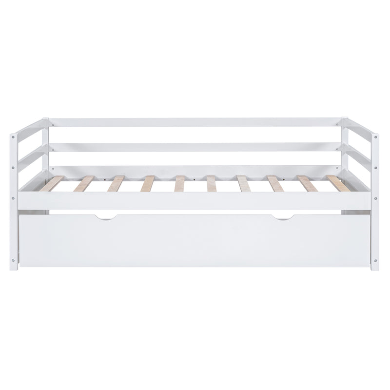 Twin Size Wood Daybed with Twin Size Trundle, White