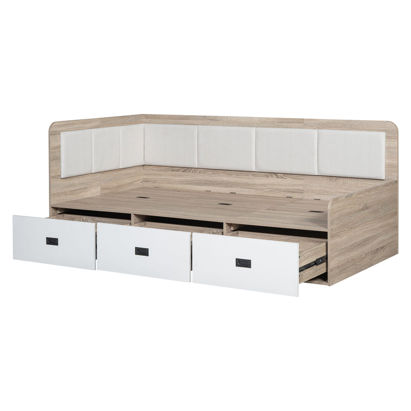 Twin Size Daybed With Three Drawers And Three Storage Compartments - Nature / Beige