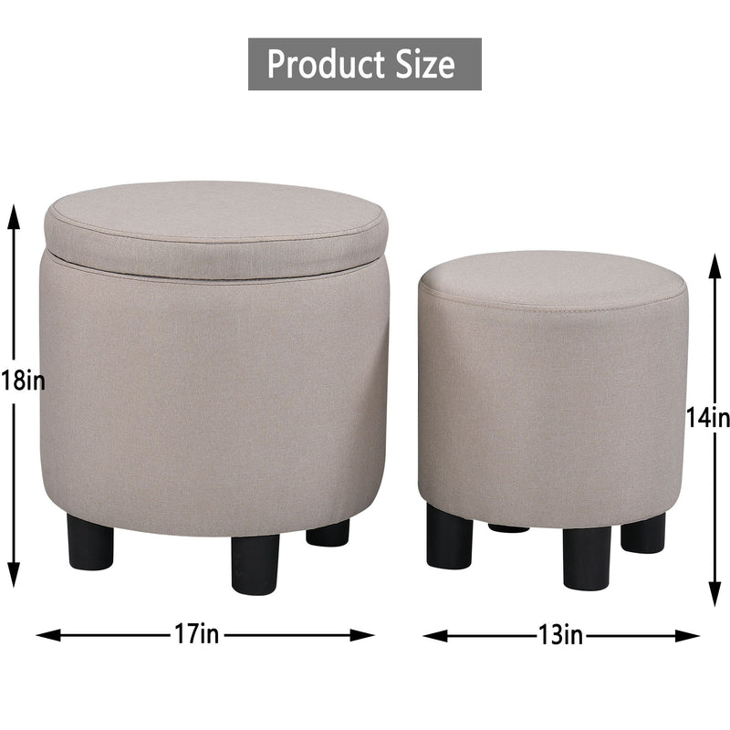 Home Decor Upholstered Round Tufted Footrest Ottoman, Ottoman With Storage For Living Room & Bedroom, Decorative Home Furniture