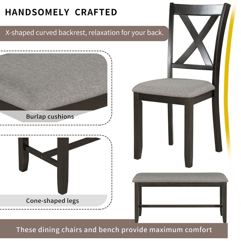 Kitchen Dining Table Set Wooden Rectangular Dining Table, 4 Chairs And Bench Family Furniture