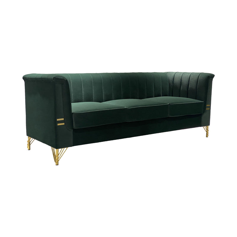 Fx-P82-Gr (Sofa) Velvet Sofa, Mid-Century Sofa Furniture Chesterfield Couch For Living Room - Green