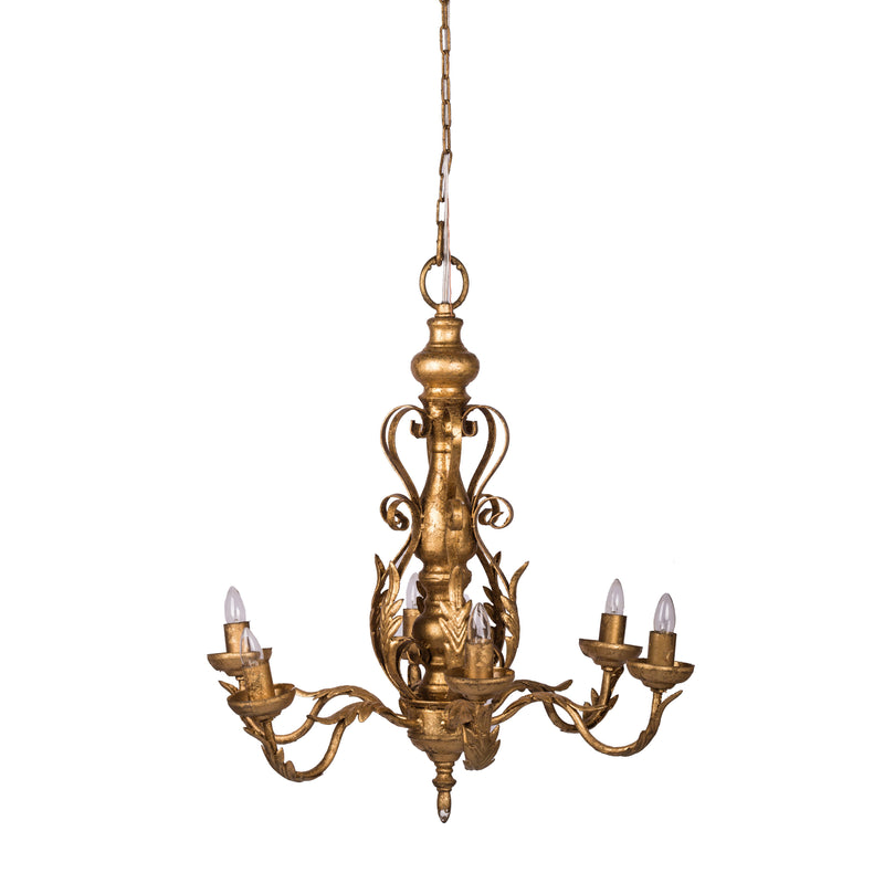 6 Light Metal Chandelier, Hanging Light Fixture With Adjustable Chain For Kitchen Dining Room Foyer Entryway, Bulb Not Included - Gold