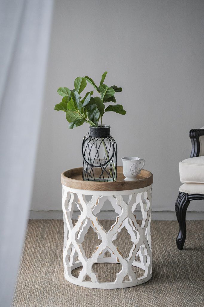 Large Distressed Side Table - White