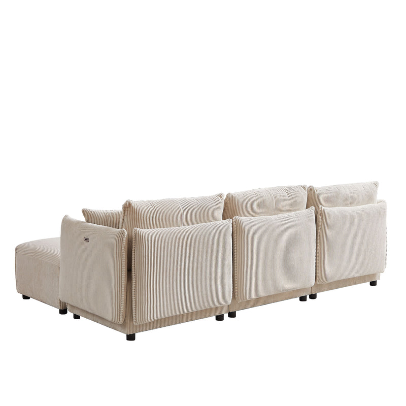 Multi-Module Combination Style Sofa For Living Room, Bedroom And Other Lounge Spaces, Modern Minimalist Corduroy Combination Sofa With 2 Comfort Cushions With USB & C Charging Ports, Two Sets - Beige