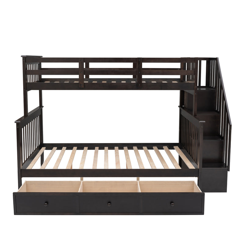 Stairway Twin-Over-Full Bunk Bed with Drawer, Storage and Guard Rail for Bedroom, Dorm, for Adults, Espresso color( old sku: LP000219AAP )