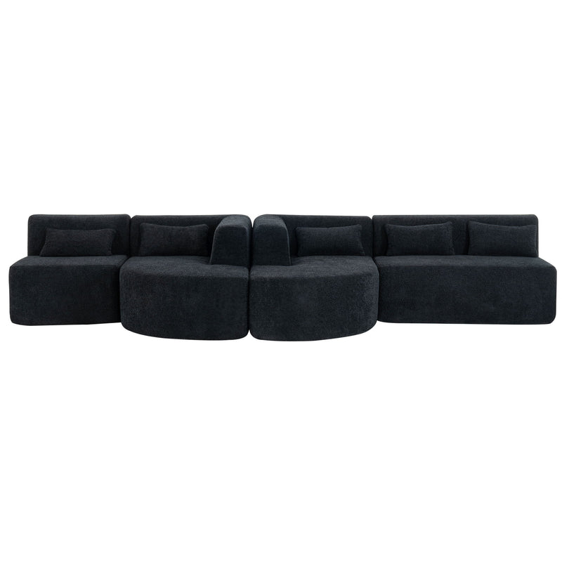 Upholstered Sofa Free Combined Sofa Couch With Two Chaise Lounge And Five Back Pillows For Living Room - Black