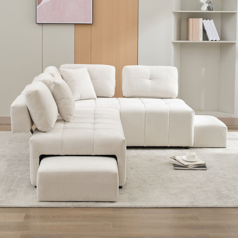 L-Shaped Sofa Sectional Sofa Couch With 2 Stools And 2 Lumbar Pillows For Living Room