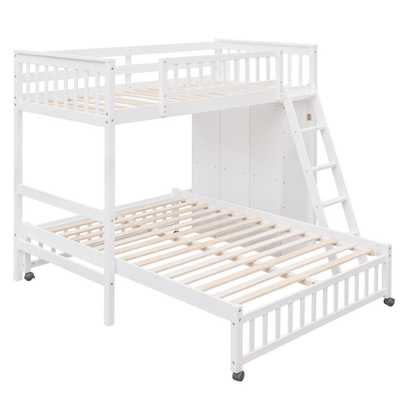 Wooden Twin Over Full Bunk Bed With Six Drawers And Flexible Shelves,Bottom Bed With Wheels,White(OLD SKU:LP000531AAK)