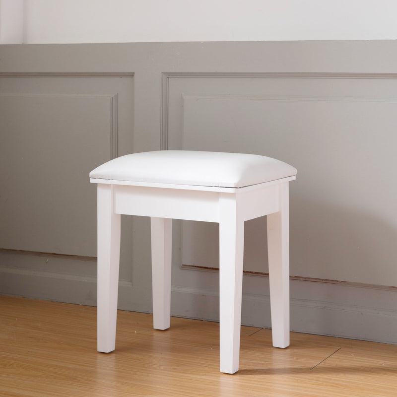 Vanity Stool, Makeup Bench Dressing Stool With Cushion And Solid Legs - White