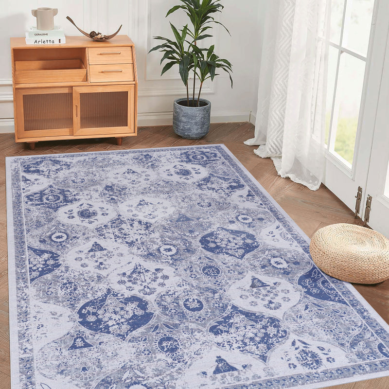 6' x 9' Area Rugs, Washable Rug, Low-Pile, Non-Slip, Non-Shedding, Foldable, Kid & Pet Friendly Area Rugs For Living Room, Bedroom, Kitchen, Dining Room Rug, Perfect Gifts - Blue