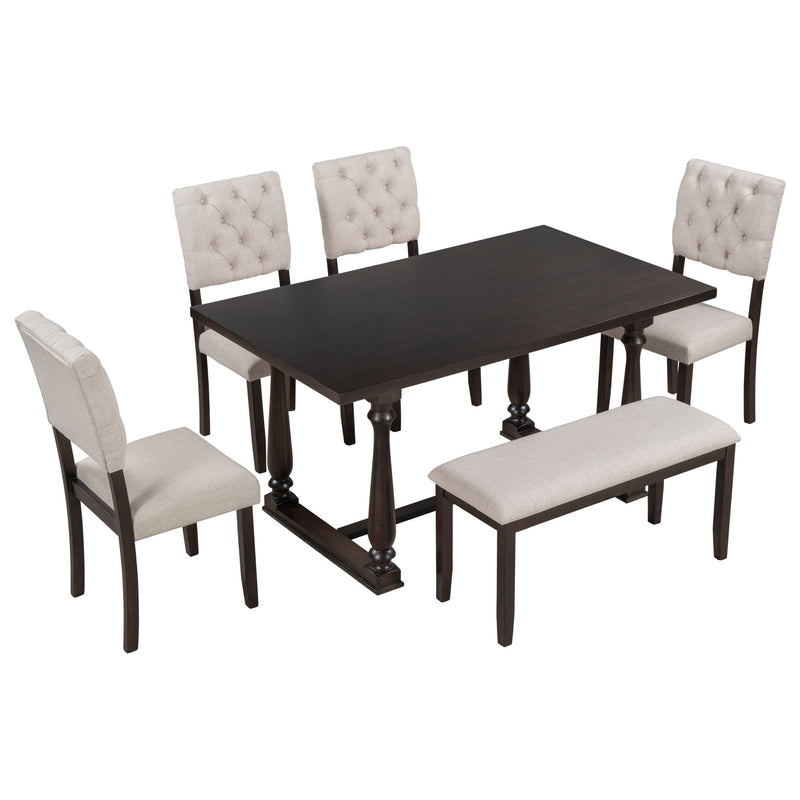 6 Piece Dining Table And Chair Set With Special-Shaped Legs And Foam-Covered Seat Backs&Cushions For Dining Room