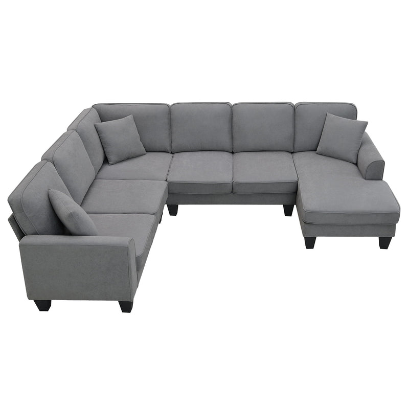 Modern U Shape Sectional Sofa, 7 Seat Fabric Sectional Sofa Set With 3 Pillows Included For Living Room, Apartment, Office