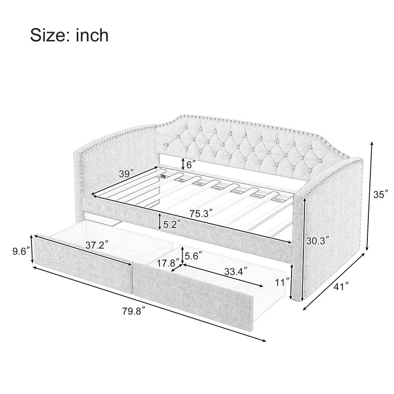 Twin Size Upholstered Daybed with Drawers for Guest Room, Small Bedroom, Study Room, Beige