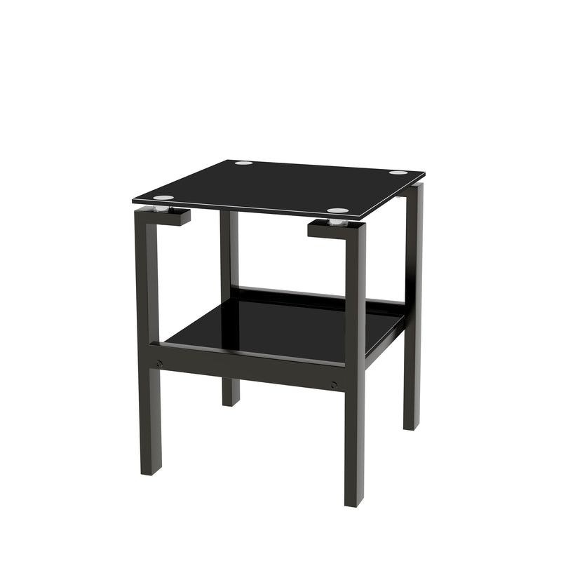 Tempered Glass End Table With 2 Layer, Small Side Table For Living Room - Black