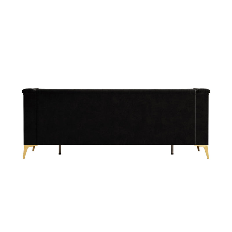 Fx-P83-Bk2 (Sofa) Luxurious Velvet Sofa With Gold Legs, Modern Chesterfield Design, Tufted Upholstery, 3-Seat Couch For Living Room And Office - Black