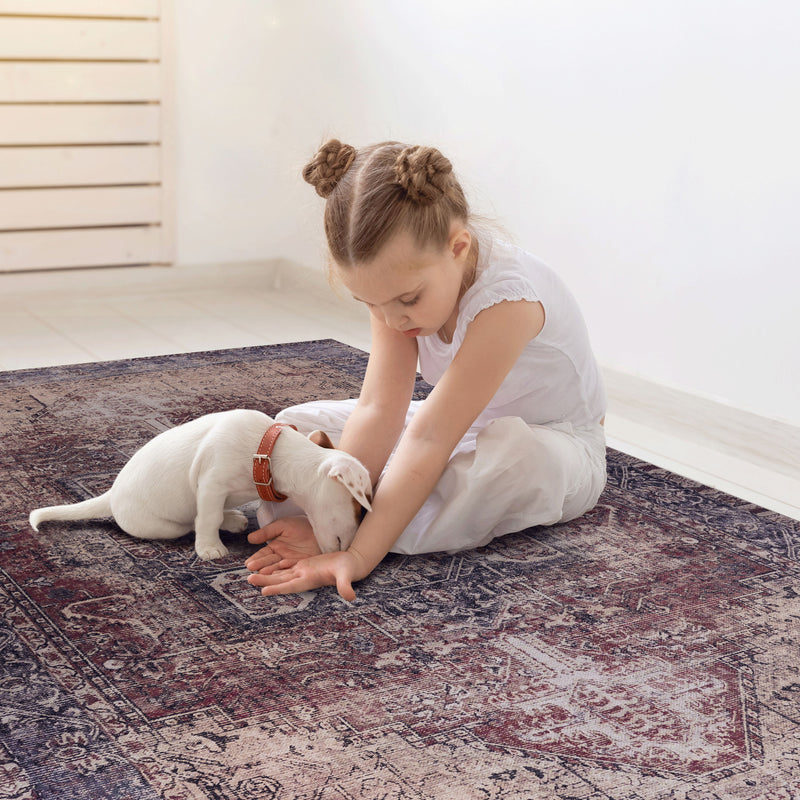 4' x 6' Area Rugs Washable Rug, Low-Pile, Non-Slip, Non-Shedding, Foldable, Kid & Pet Friendly Area Rugs For Living Room, Bedroom, Kitchen, Dining Room Rug, For Gifts - Burgundy