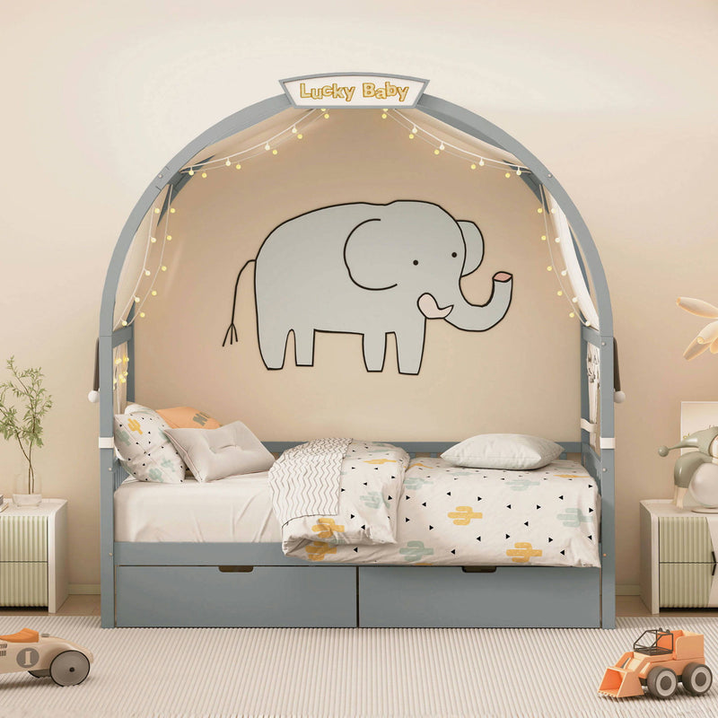 Bed With Arched Roof And 2 Drawers