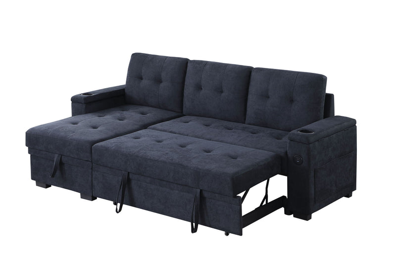 Ashlyn II - 84"W Woven Fabric Reversible Sleeper Sectional Sofa with Storage Chaise