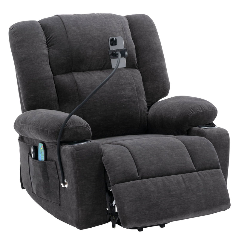 Power Lift Recliner Chair Electric Recliner For Elderly Recliner Chair With Massage And Heating Functions, Remote, Phone Holder Side Pockets And Cup Holders For Living Room