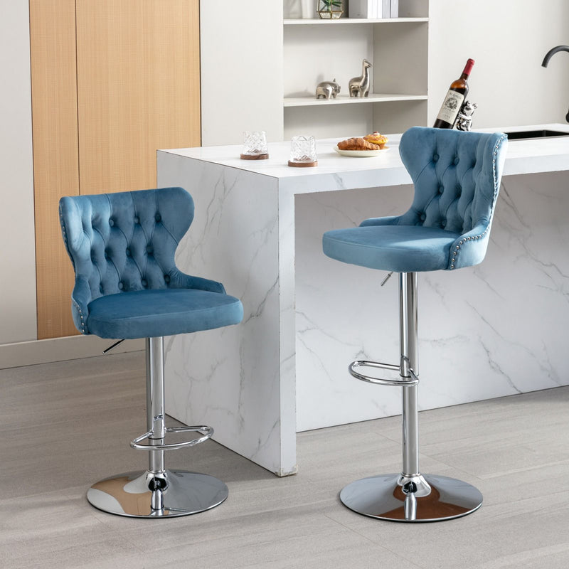 Swivel Barstools Adjusatble Seat Height From 25-33", Modern Upholstered Chrome Base Bar Stools With Backs Comfortable Tufted For Home Pub And Kitchen Island