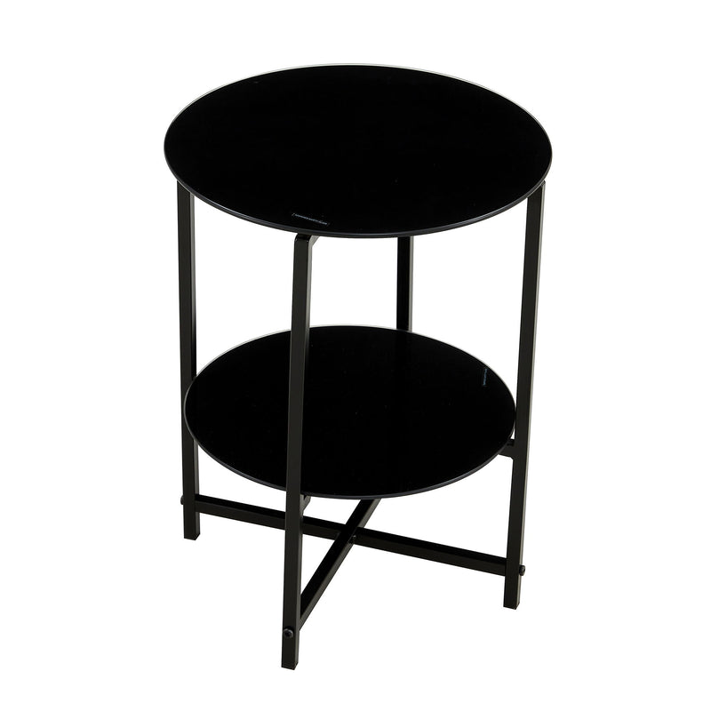 Jws-W241 Tempered Glass End Table (Set of 2) , Round Coffee Table For Bedroom Living Room Office - Black