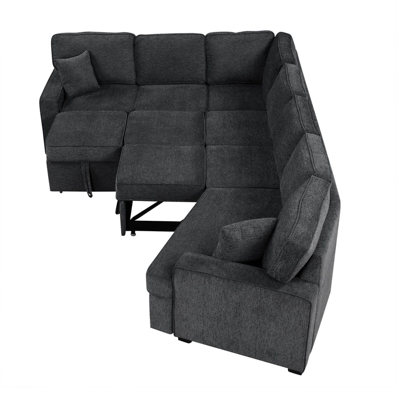 L-Shaped Sofa Sectional Sofa Couch Pull-Out Sofa Bed With Charging Devices And Cup Holders For Living Room