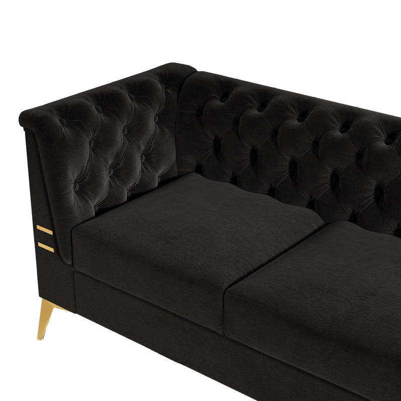 Fx-P83-Bk2 (Sofa) Luxurious Velvet Sofa With Gold Legs, Modern Chesterfield Design, Tufted Upholstery, 3-Seat Couch For Living Room And Office - Black