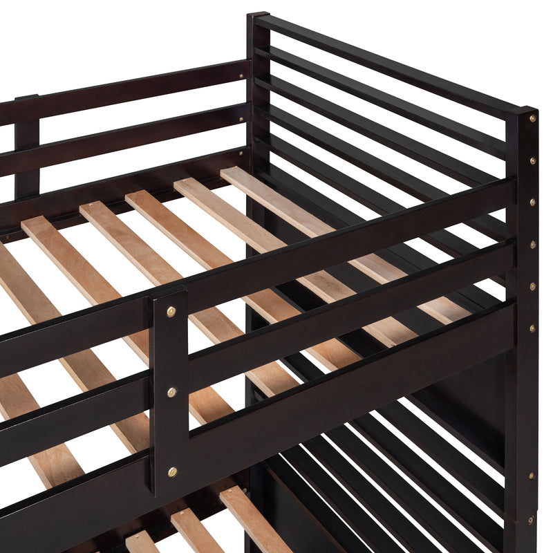 Twin over Twin Wood Bunk Bed with Two Drawers - Espresso