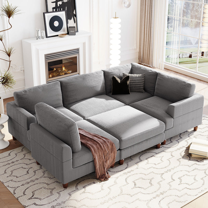 U_Style Modular Sectional Sofa with Ottoman L Shaped Corner Sectional for Living Room, Office, Spacious Space(same sku: WY000336AAE)