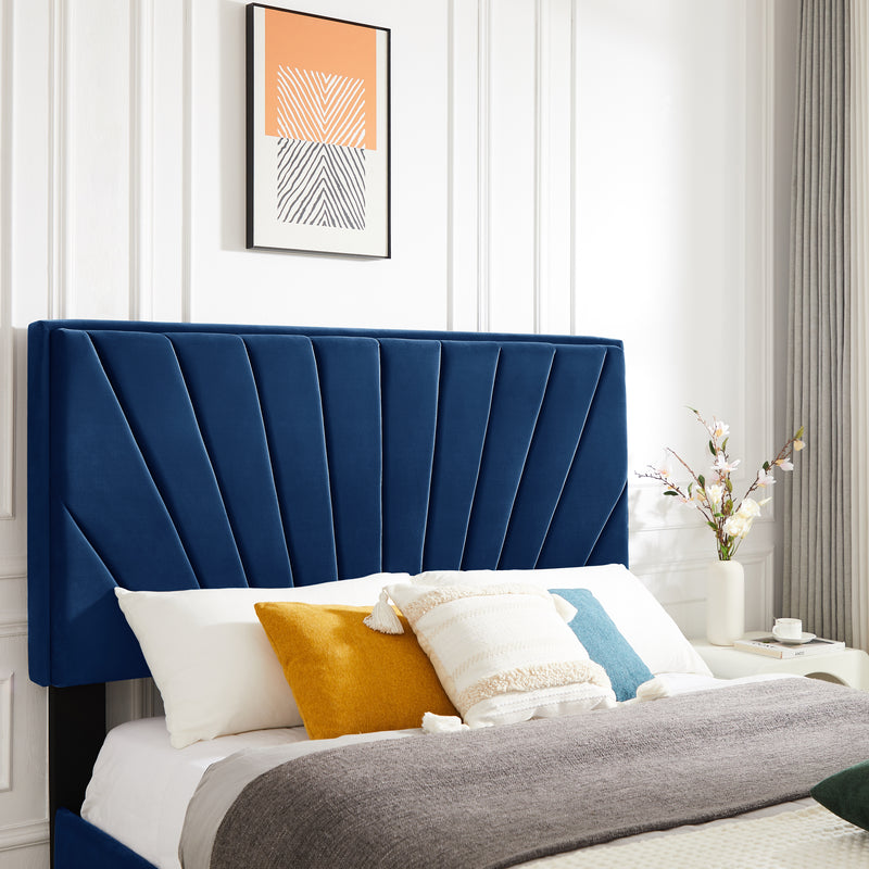 B108 Queen bed Beautiful line stripe cushion headboard , strong wooden slats + metal legs with Electroplate