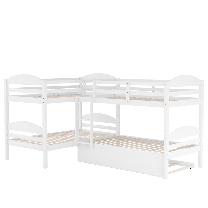 Twin L-Shaped Bunk bed with Trundle-White{OLD SKU:LP000024AAK}