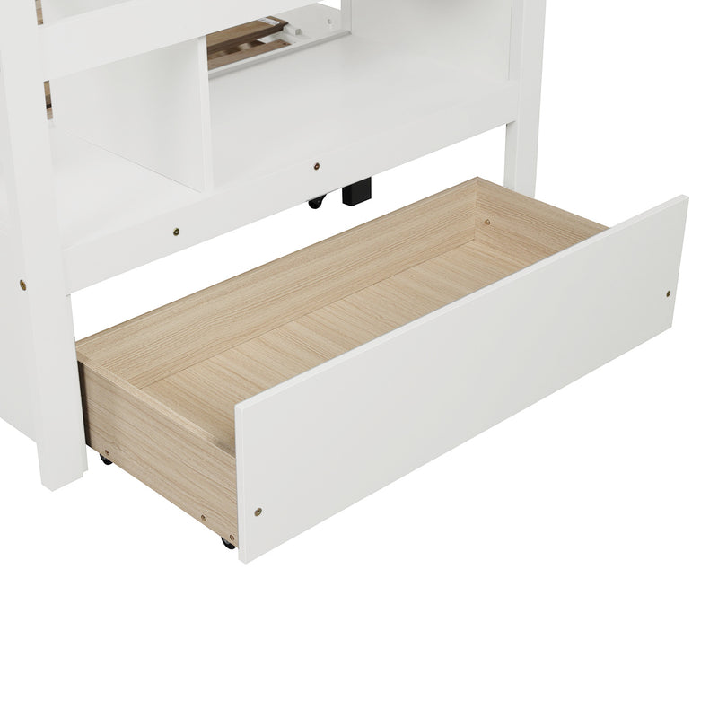 Twin over Twin/King (Irregular King Size) Bunk Bed with Twin Size Trundle, Extendable Bunk Bed   (White)(OLD SKU :LP000032AAK)