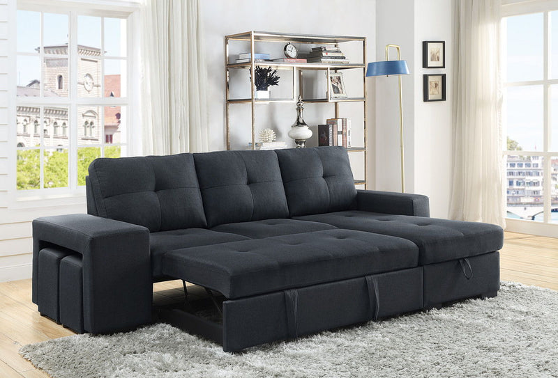 Lucas - Linen Sleeper Sectional Sofa With Reversible Storage Chaise - Dark Gray