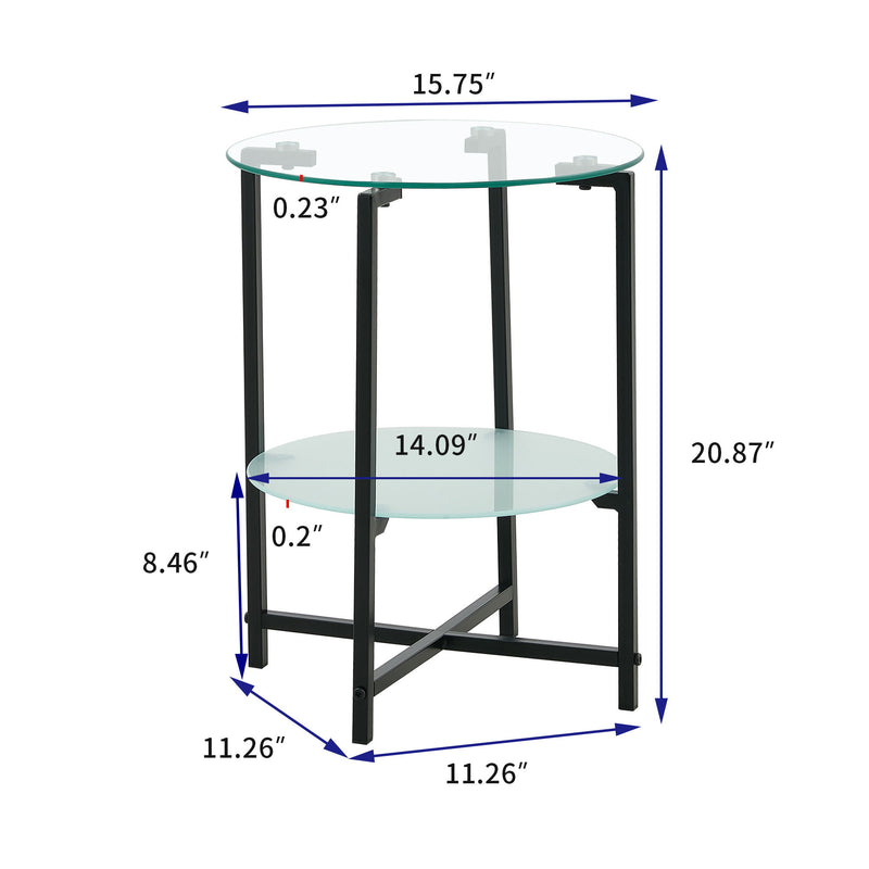 Jws-W241 Tempered Glass End Table (Set of 2) , Round Coffee Table For Bedroom Living Room Office - Black